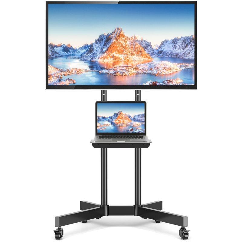 Rfiver Mobile TV Cart With Wheels For Up To 75 Inch LCD LED 4K Flat/Curved Screen Tvs Height